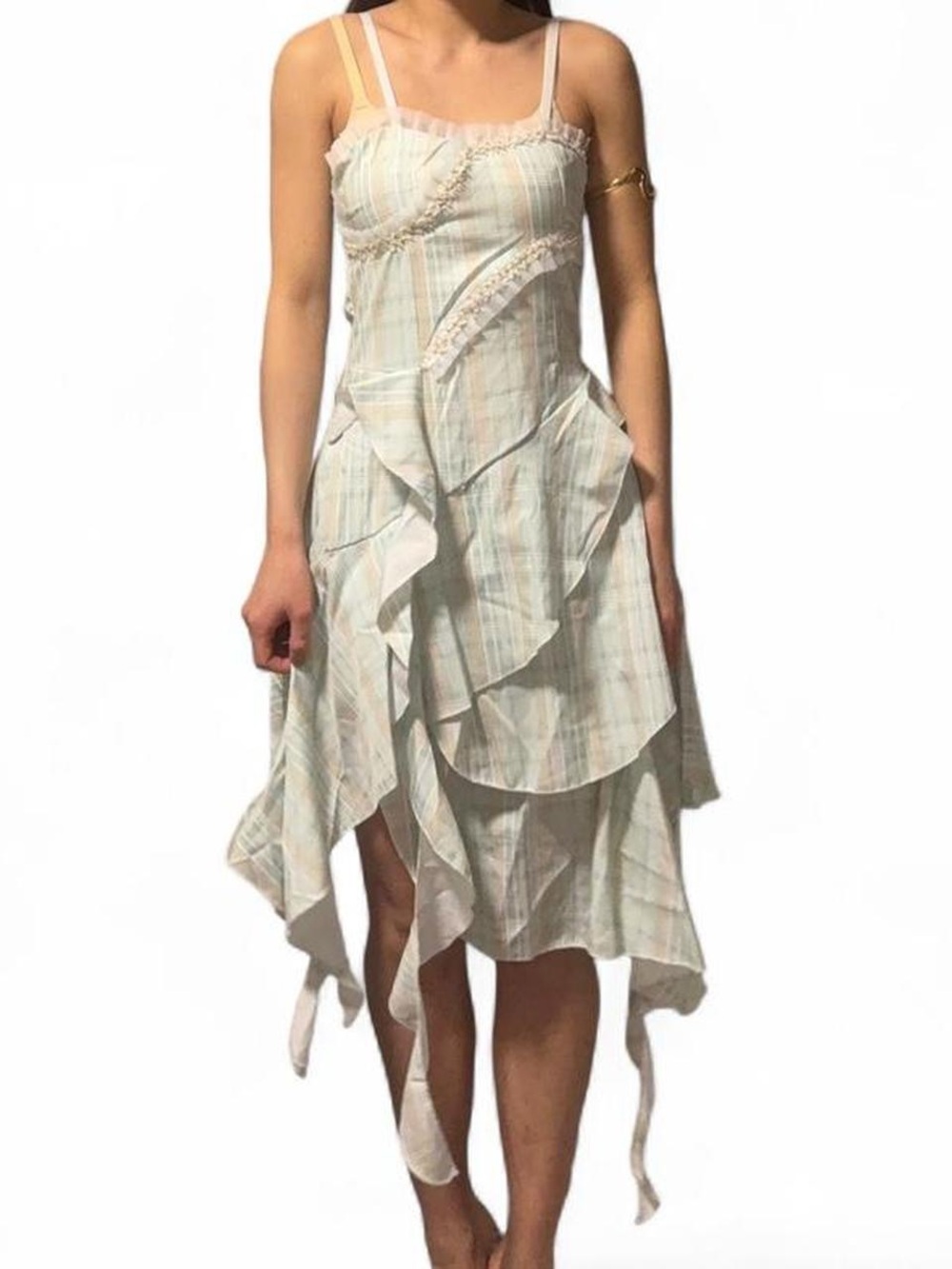 Express Pastel Stripe Asymmetrical Ruffle Sundress - Mint & Peach